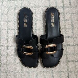 Jason Wu Black and Gold Buckle Sandals